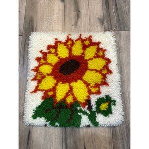 Sunflower Vintage Hook Rug Pillow Top Yellow Orange